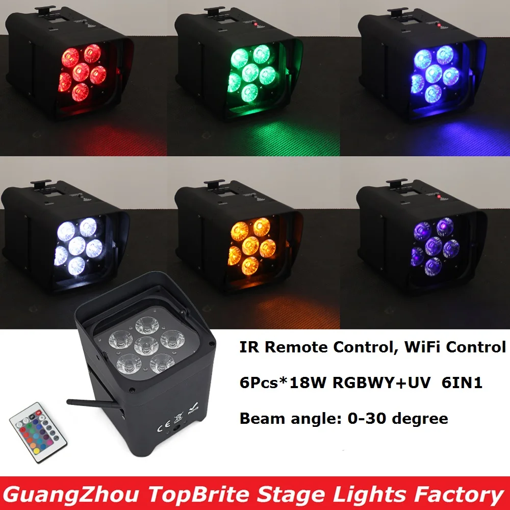 1 шт./лот Цена со скидкой 6X18W 6IN1 RGBWY-UV LED беспроводной сценический светильник с