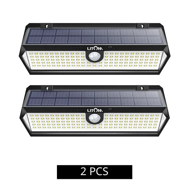 LITOM 122 светодиодов солнечные огни супер широкий угол 3 режима освещения IP65 водонепроницаемый датчик движения на солнечной энергии патио настенные светильники - Испускаемый цвет: 2 Pack