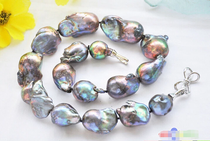 

Free shipping@@@@@ P5055 Huge Lustre A++ 18" 34mm peacock black baroque KESHI REBORN PEARL NECKLACE 6.09