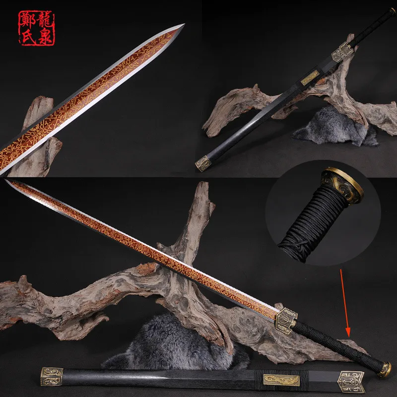 Chinese Sword Double Edges Blade Real Steel Rose Wood Scabbard Fungshui Ornaments Full Tang Sharp-Novel Souvenir-Hanjian