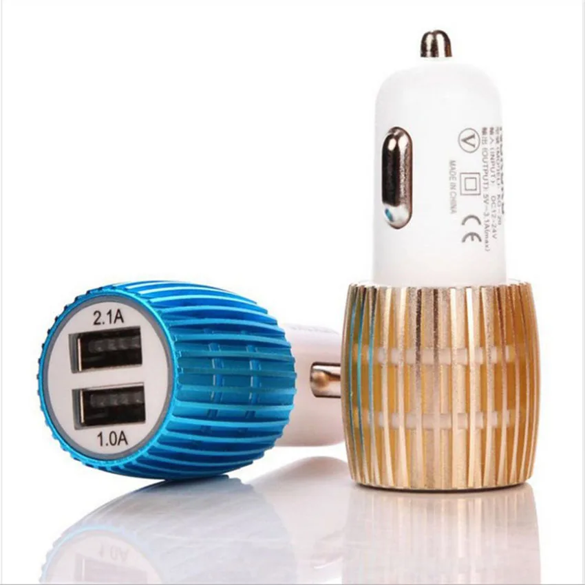 Car Charger Blue Light Alloy Cell Mobile Phone Charger 5V 1A 2.1A Dual USB Quick Charge Adapter For iPhone ios Android Phone (12)