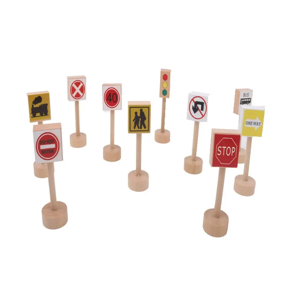 

10Pcs Wooden Road Traffic Sign People Blocks Legoing city Models Pretend Play Building blocks Kids Educational Toys for children