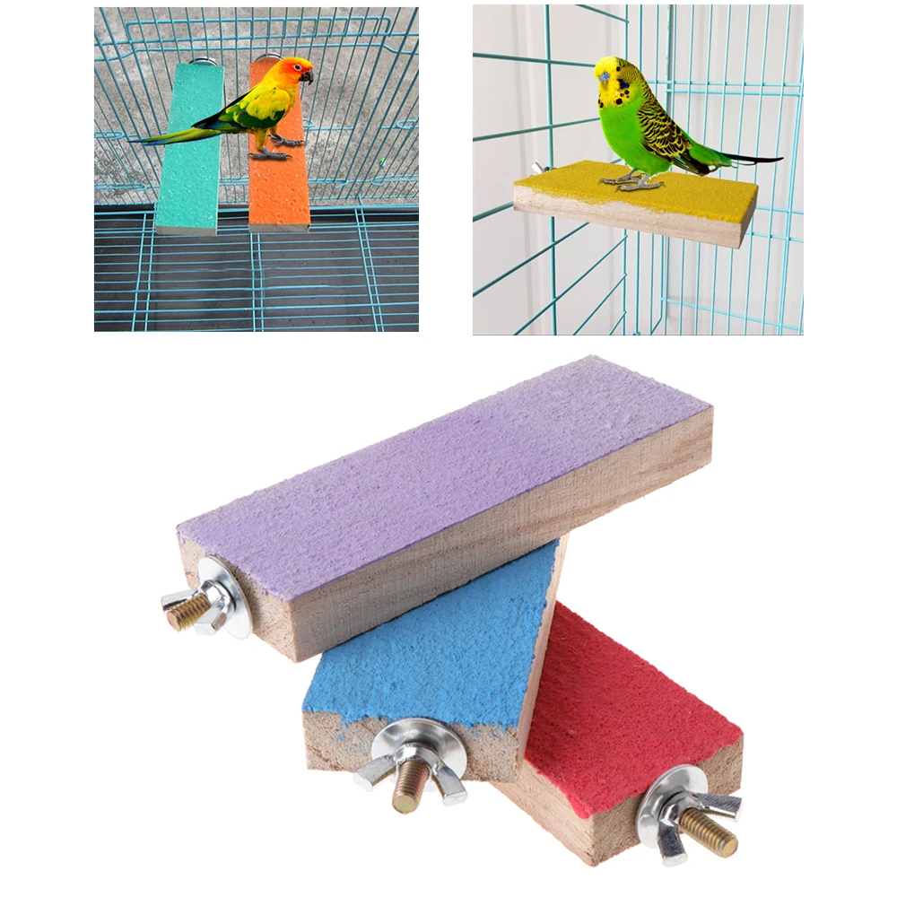 

Parrot Perch Stand Holder Cage Platform Colorful Wood Paw Grinding Bird Parakeet Chew Toys Birds Supplies 3 Sizes C42
