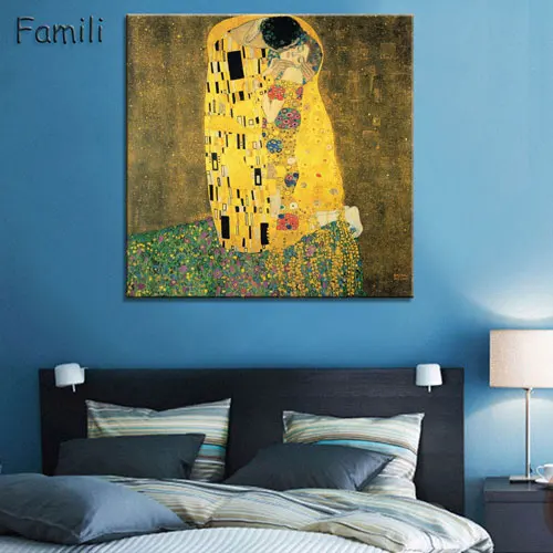 Quadros Gustav Klimt мама и ребенок напечатанная картина маслом на холсте настенная Художественная печать картина для гостиной домашний декор или отель-2 - Цвет: Синий