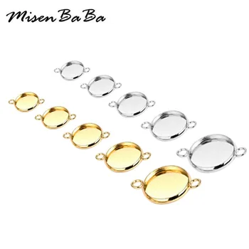 

50Pcs/lot Round 8/10/12/14/16/18/20/25mm Stainless Steel Connector Setting Round Double Loop Cabochon Base Cameo Bezel Charms