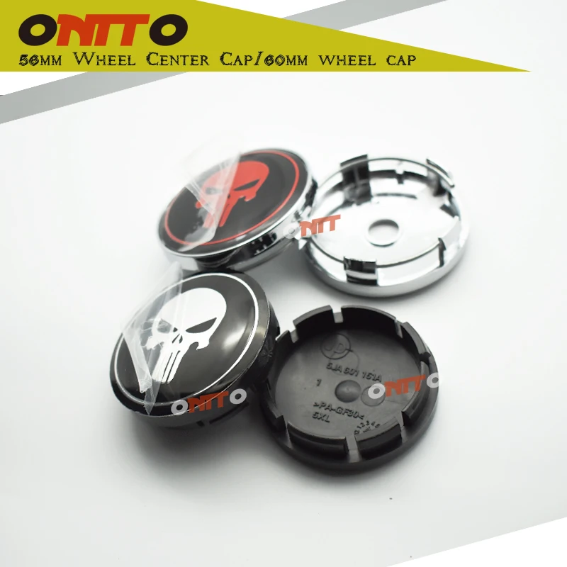 

Hot red black Car-styling 60mm Punisher skull Logo Sticker Emblem Bone Logo 56mm PVC Label Rims Car Wheel Hub Center Caps cover