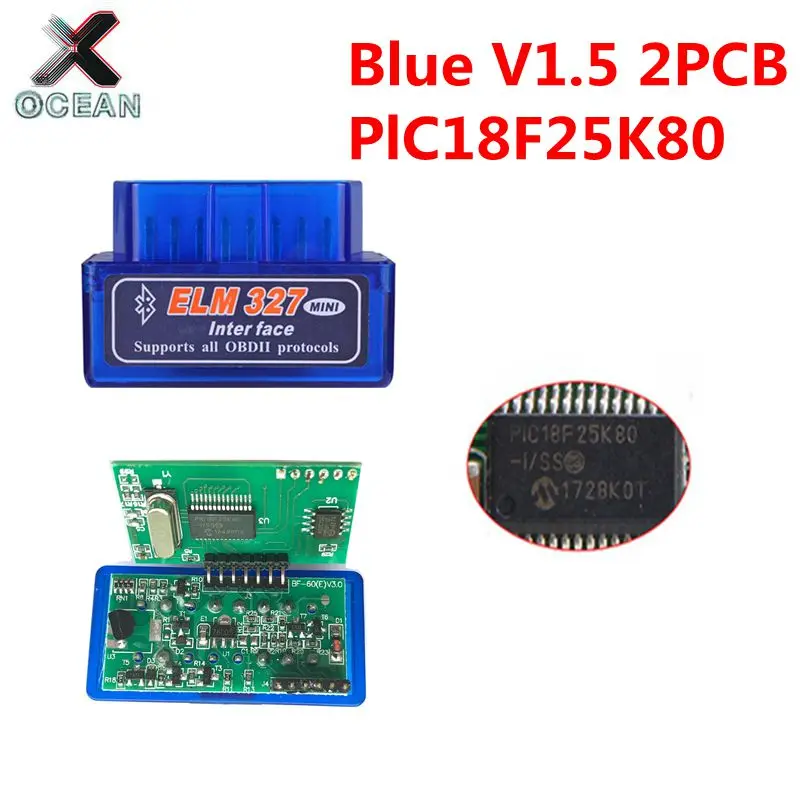 OBDII ELM327 PIC18F25K80 Bluetooth V1.5 автоматический сканер ELM 327 2PCB PIC18F25K80 OBDII диагностический сканер Оборудование 1,5 OBDII ELM327 PIC18F25K80 Bluetooth V1.5 автоматический сканер ELM 327 2PCB PIC18F25K80 OBDII диагностический сканер Оборудование 1,5