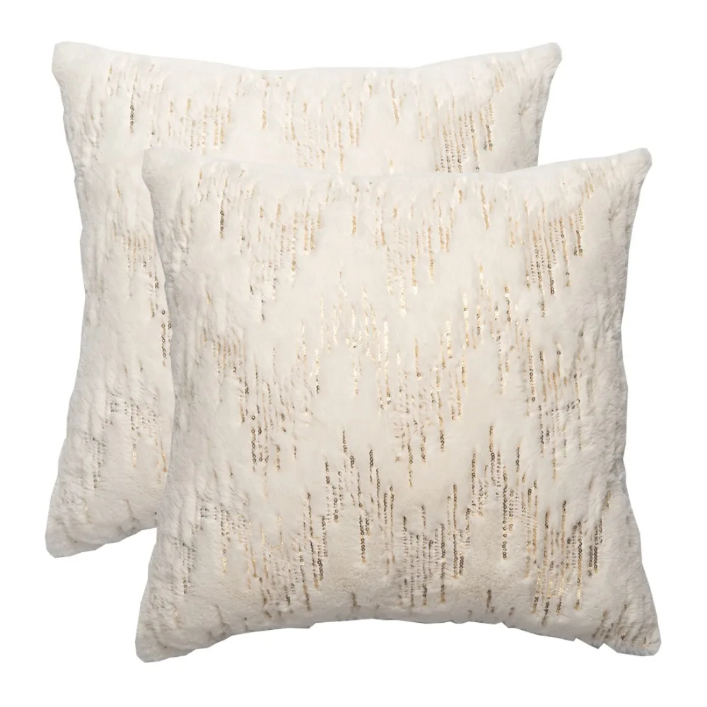 

GIGIZAZA Fur Plush Cushion Pillow Covers Gold Stripe Embroidery for Sofa Chair Bed White Pink Grey Home Decor Luxury pillows