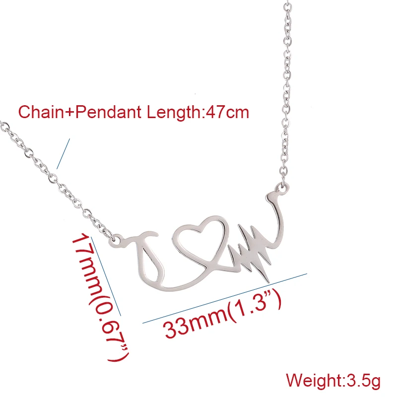 AMORUI Heartbeat Charm Statement Necklace Women Heart Stethoscope Stainless Steel Necklaces Jewelry Bijoux Gift Bague Femme