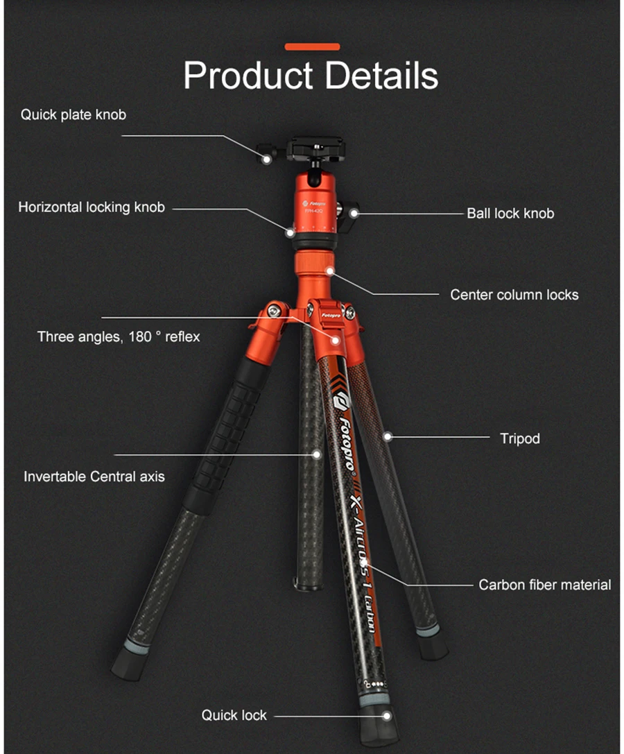 Fotopro легкий штатив профессиональный портативный дорожный штатив из углеродного волокна с шаровой головкой для DSLR X-Aircross 1