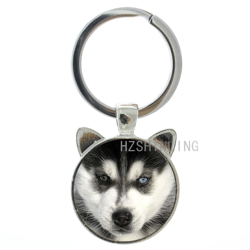 Midsize sled dog Siberian Husky keychain lovely Husky Puppy glass photo