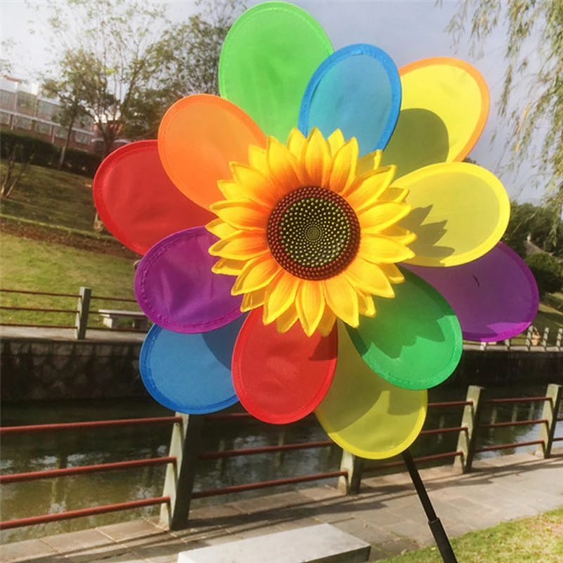 Sunflower Windmill Colourful Wind Spinner Home Garden Decor Yard Kids Toy Outdoor Decorative Stakes Wind Spinners