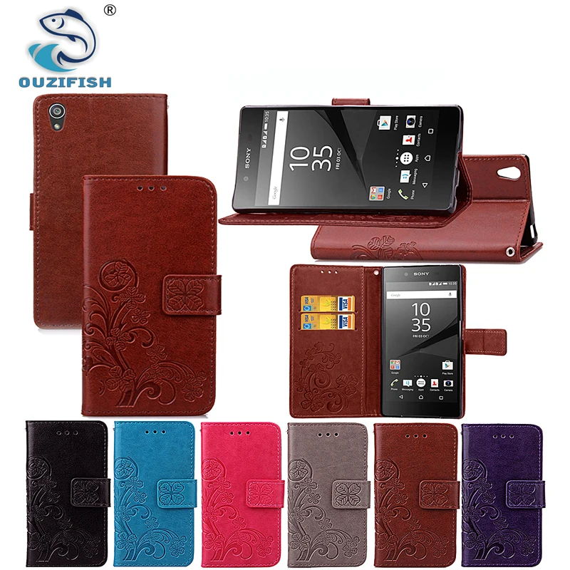 OUZifish For Sony Xperia Z5 Case 5.2 inch PU Silicone Leather Cover Phone with card stand |