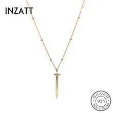INZATT, настоящее 925 пробы, серебряное минималистичное ожерелье с подвеской для модных женщин, вечерние цепочки из бисера, ювелирные украшения, аксессуары в стиле панк
