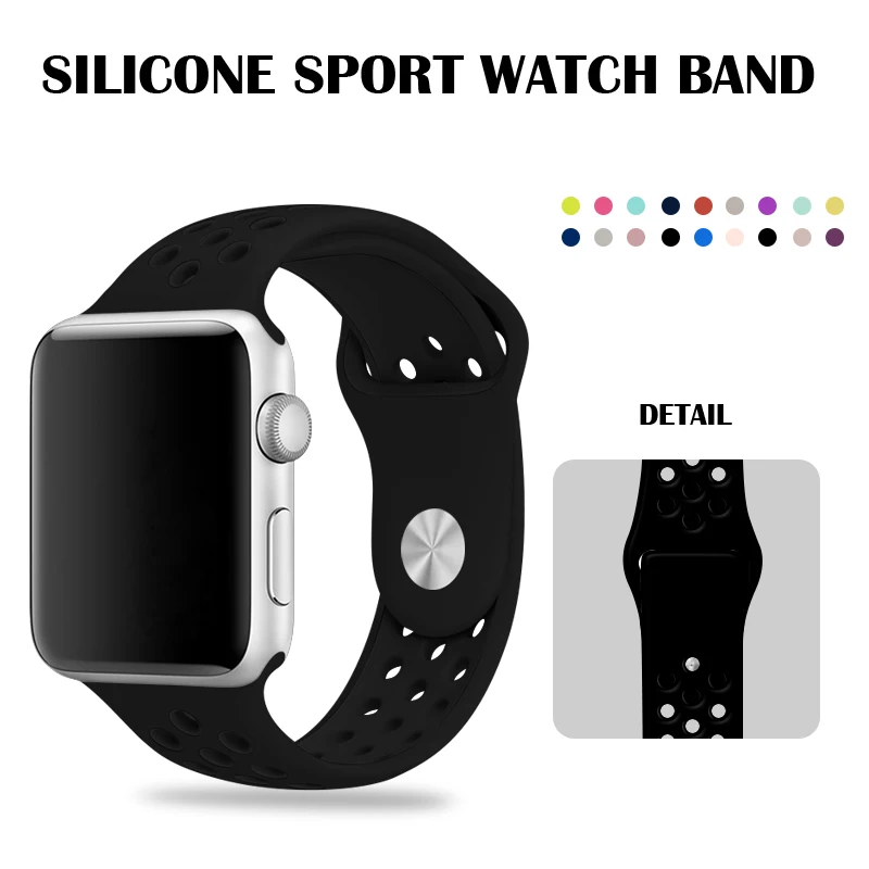 Черный Apple Watch Band 44 мм 40 мм для Apple Watch Series 4 Nike Sport Band Силиконовый ремешок для мужчин и женщин