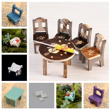 Mini Tables Chairs Miniatures Decors Lovely Furniture Cute  Fairy Resin Garden Ornaments Supply Home Decor