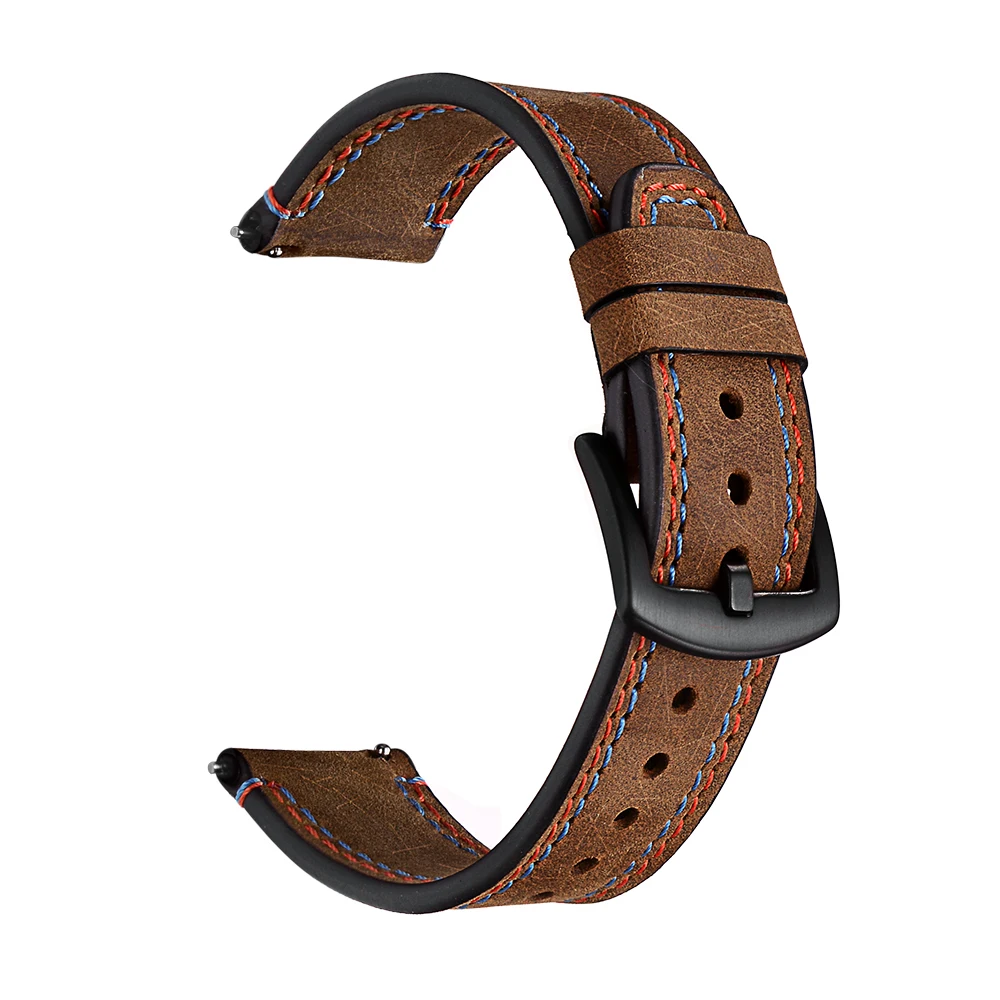 22 мм Crazy Horse коричневый ремешок из натуральной кожи для HUAMI Amazfit Мужская Черная