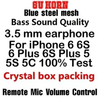 Высококачественный 100 шт/партия 3,5 мм в уши 6U рожок стальной сетчатый наушник гарнитура с Дистанционный микрофон Регулятор громкости для iphone se 5 6 6s