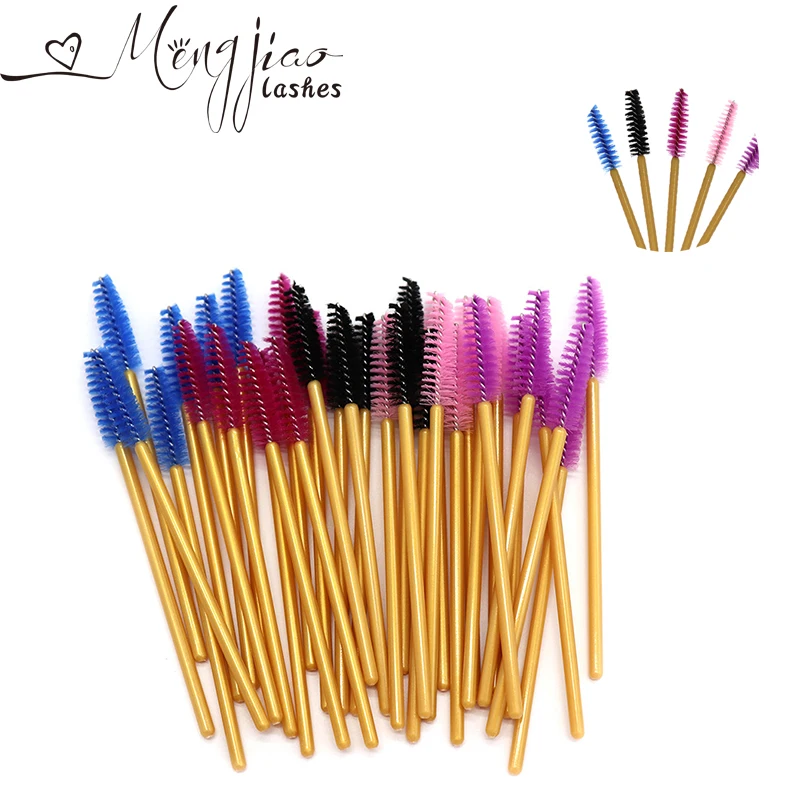 

Gold Mascaras Brushes For Eyelash Extension 100Pcs/Lot Disposable Makeup Brushes Eyelash Brow Comb Brushes Make Up Tools