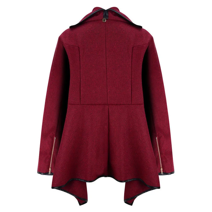  2019 New Women Autumn Winter irregular Bow Zippers Sleeve Long Warm Coat Wool Jacket Parka Windbreaker #4M21 (14)