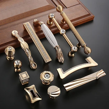 

Gold Luxury Zinc Alloy Cabinet Drawer Knobs European Wardrobe Furniture Handle with Screw