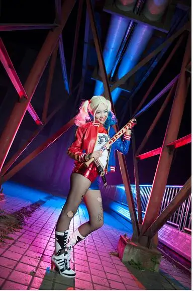 Batman DC Comics Suicide Squad Harley Quinn Costume Outfit Glove Full Set Movie Halloween Cosplay C