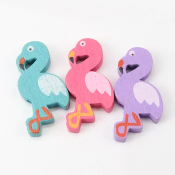 

Flamingo Paintied Natural Wooden Loose Beads For Kids Jewelry Making Accessory 19x36mm 20pcs KL135-FD