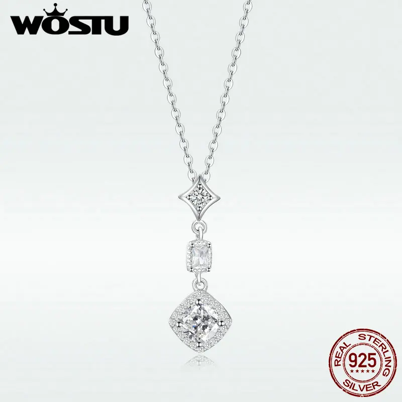 

WOSTU 100% Real 925 Sterling Silver Necklace For Women Hot Sale Noble Clear Square Zircon Necklace Fashion Jewelry DAN074