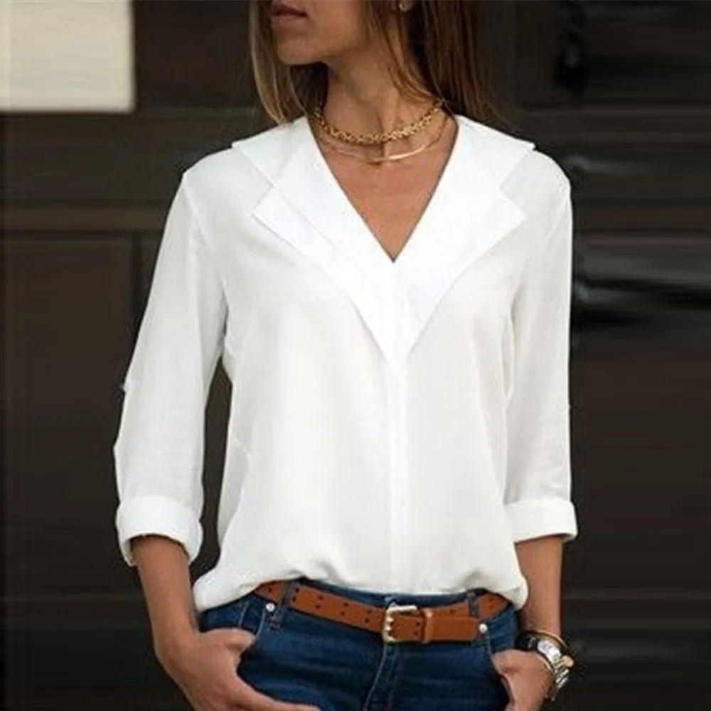 Модная женская блузка, s, шифоновая Однотонная рубашка, офисная, для девушек, простая, с рулонным рукавом, блузка, топы, блузки, женская рубашка, женская блузка