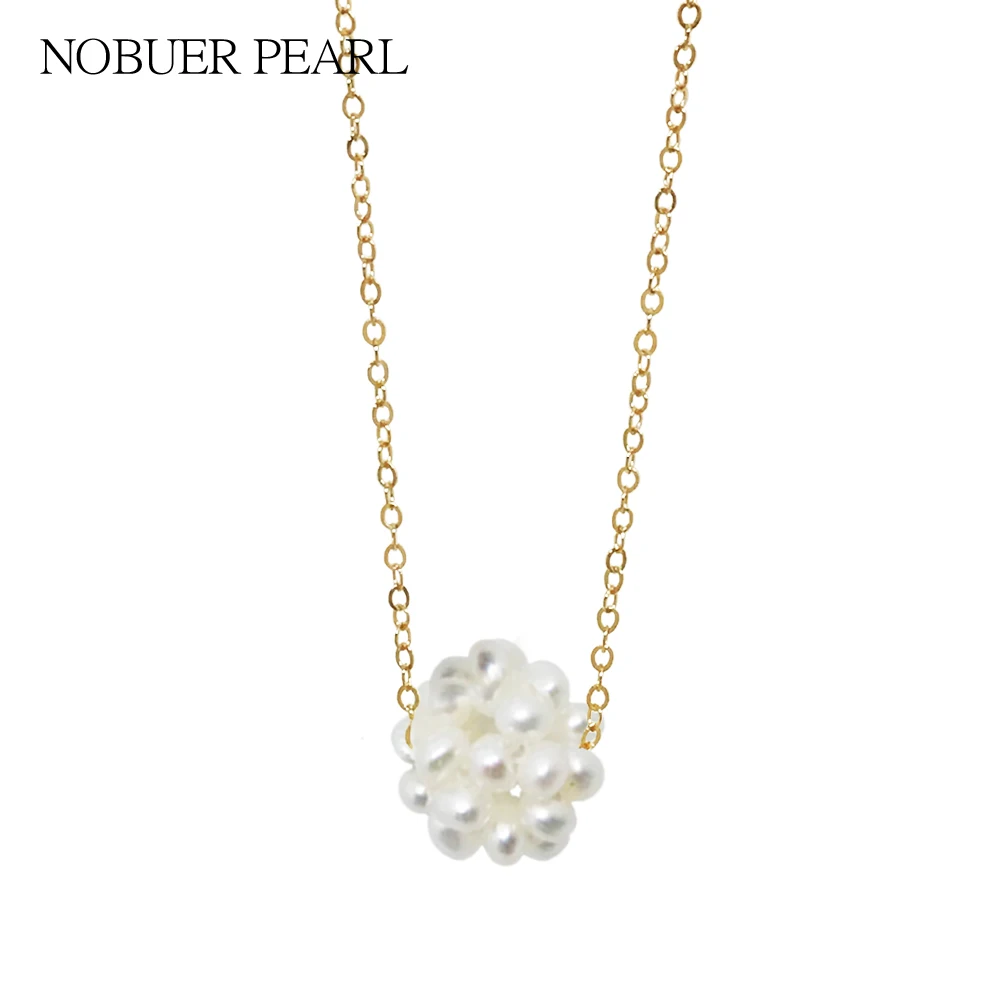 

Nobuer 14K Gold 37cm-41cm Adjustable Handmade Real Pearl Pendants Chains Necklace Trendy Pearl Ball Necklace For Women