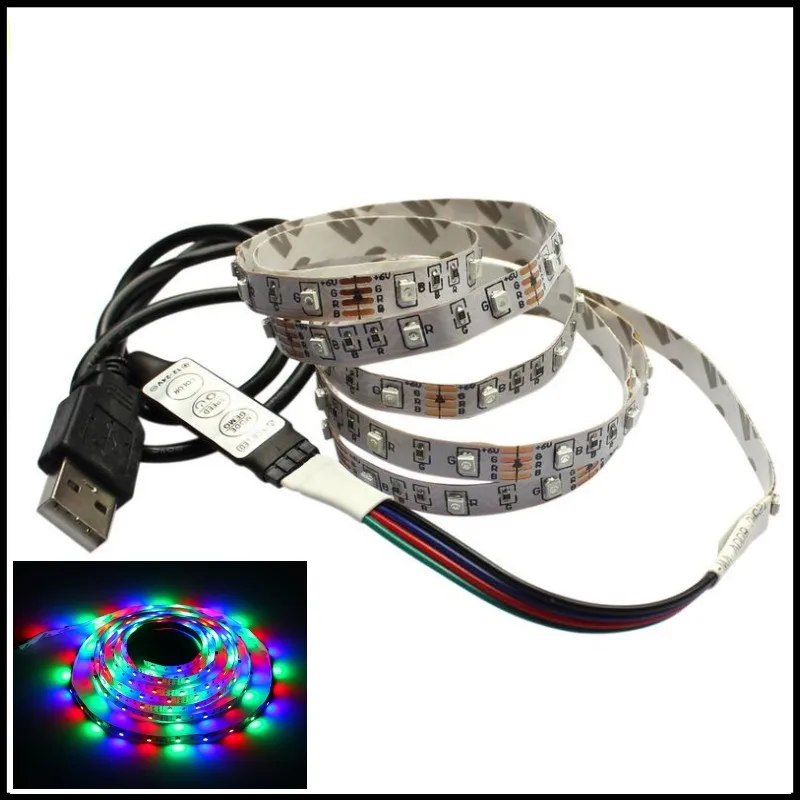 DC 5В USB светодиодный ленте 50 см 75 м 1 2 3 4 5 SMD 3528 SMD5050 клей RGB гибкий светильник лампы