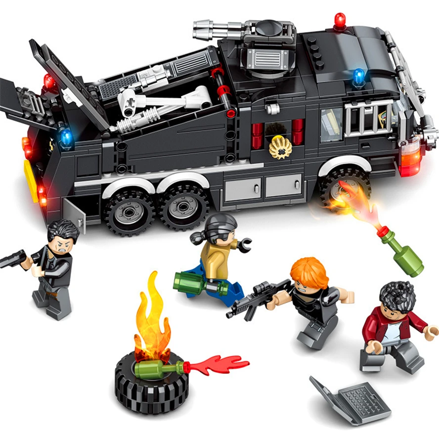

Sembo 102408 503Pcs Military SWAT Cars Water Vehicle Building Blocks Brick Compatible Technic Playmobil Toys