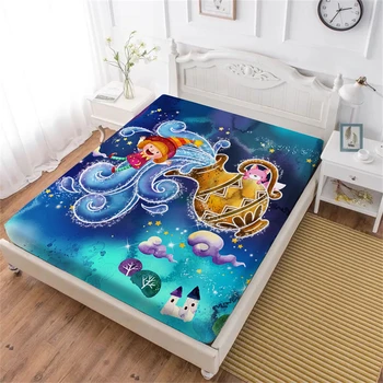 

Colorful Aquarius Bed Sheet Twelve Constellations Print Fitted Sheet Kids Cartoon Bedding Twin King Queen Sheet Deep Pocket D40