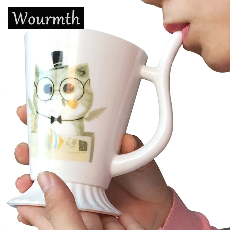 

Wourmth Creative Straw Mug Ceramic 280ml Novel Coffee Juice Milk Mugs Porcelain Teacups With Straw Home and party use Drinkware