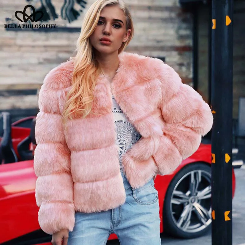 Wonder 2018 new autumn Warm Coats Vintage Long Sleeve O-Neck Female Faux Fur Thick Coats Covered Button Casual Lady Outwears