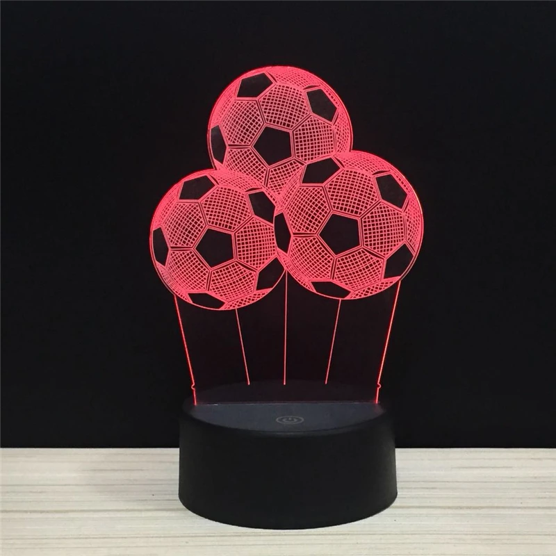 

LED 3D NightLight 3 Three Football Soccer Acrylic Night Lamp Light Luminary With Touch And Remote Lamps Lights Kids Decoration