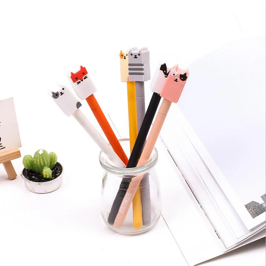 6 pcs/Lot Cartoon Animal Gel pen Signature writing pens Cute fox dog