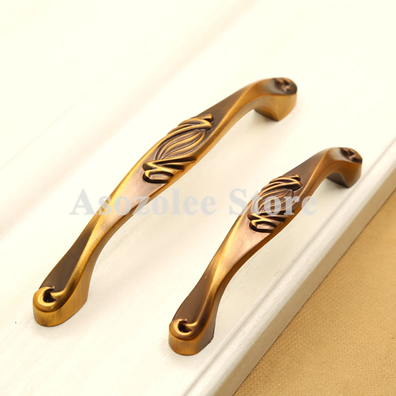 

Antique Cabinet Handles Yellow Bronze Door Handles Drawer Pulls Vintage Kitchen Cabinet Handles and Knobs Retro Furniture Handle