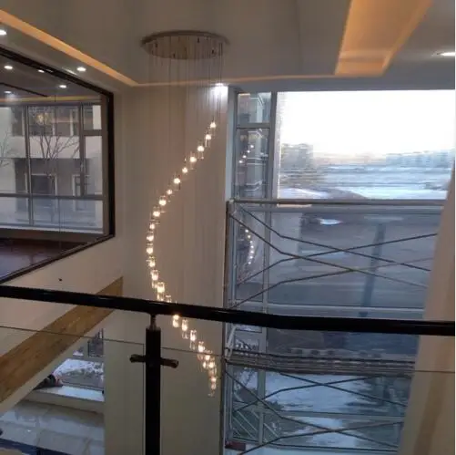 

Chinese modern villa K9 crystal lamp LED long chandelier S rotary double staircase room living room lighting fixture led lamps