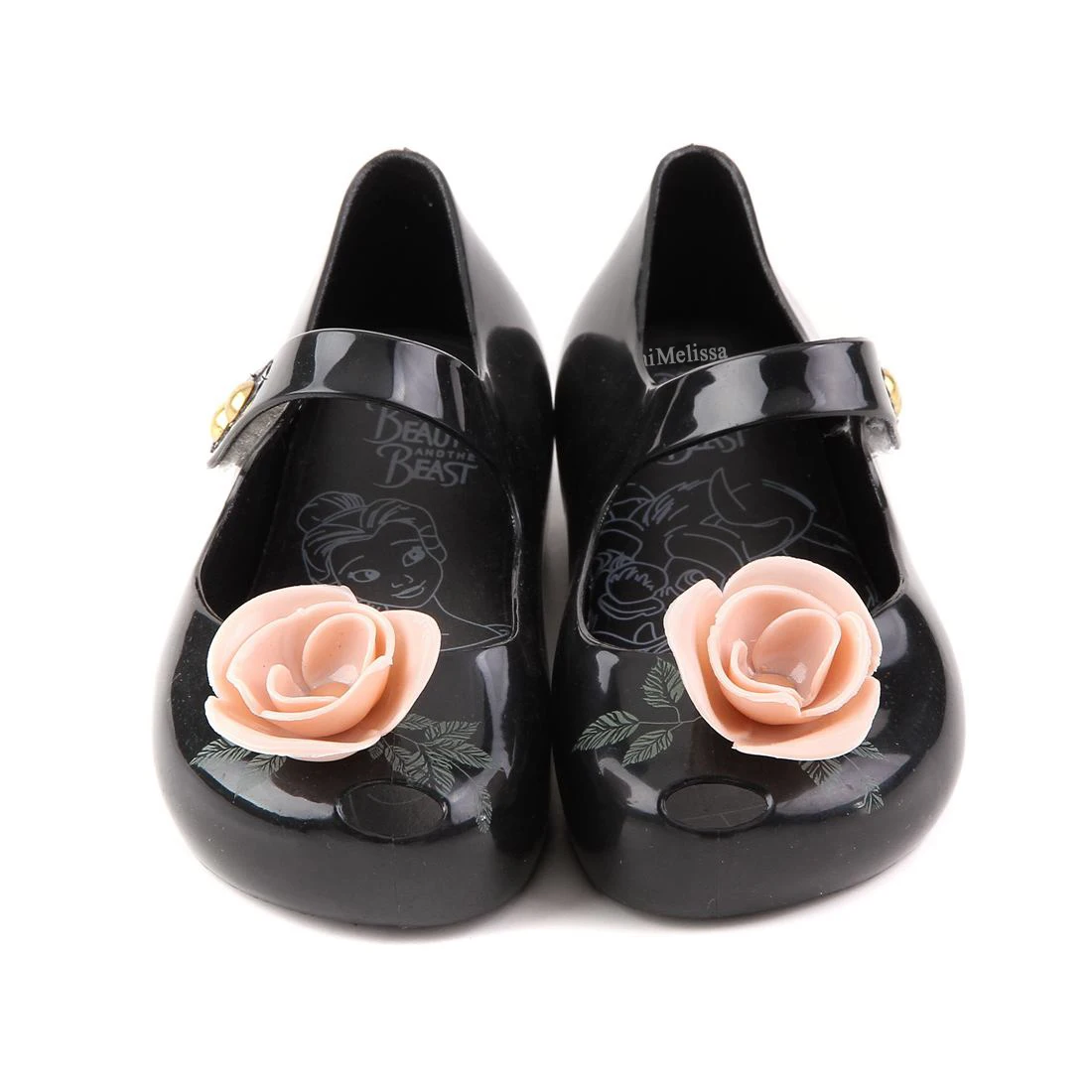 Melissa/детские сандалии; обувь для девочек с принтом «Маленькие розы с зелеными листьями»; Новинка; обувь принцессы из мягкого пластика для дождливой погоды - Цвет: Черный