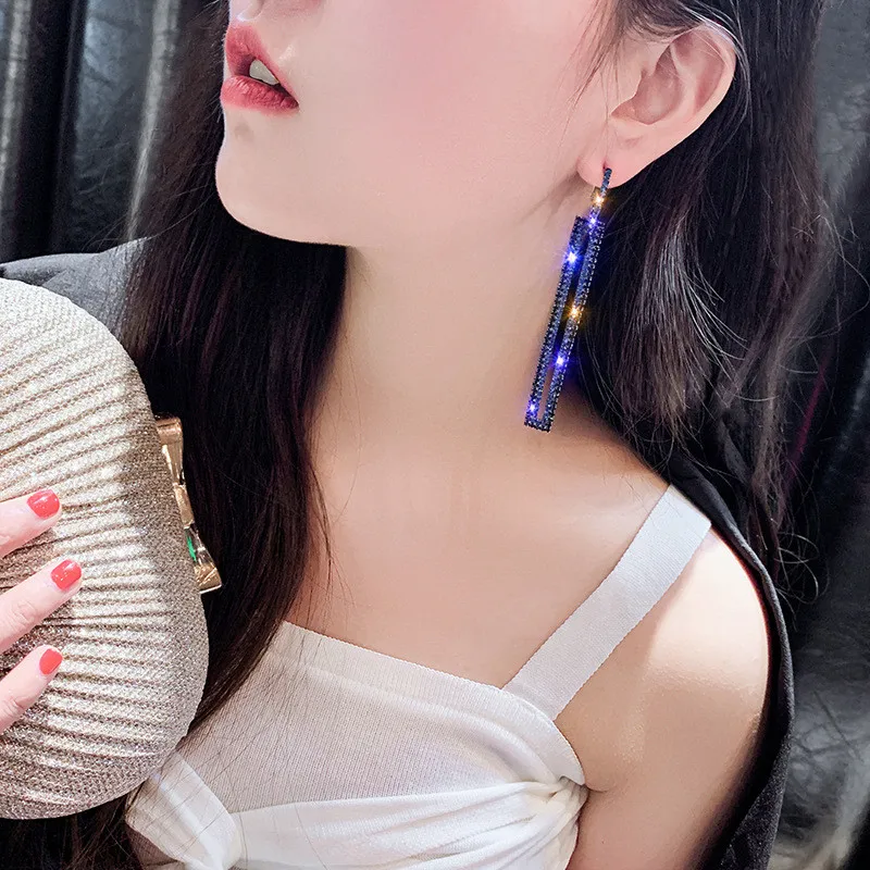 FYUAN, модные длинные геометрические висячие серьги, роскошные золотые серебряные прямоугольные стразы, серьги для женщин, вечерние ювелирные изделия, подарок