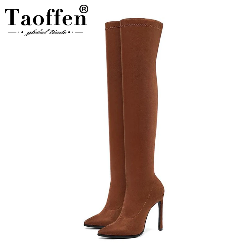 

Taoffen 9 Colors Women Over Knee Boots Fashion Winter Shoes Women High Heel Sexy Long Boots Lady Street Footwear Size 34-43