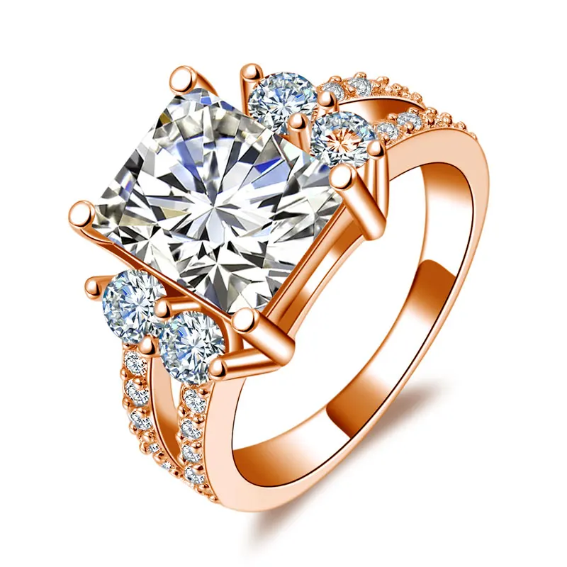 Tocean, розовое золото, модные кубические милые свадебные кольца для женщин, квадратные, крутые, AAA, циркон, для помолвки, Bijoux Bague, размеры 5-12, W059 - Цвет основного камня: Белый