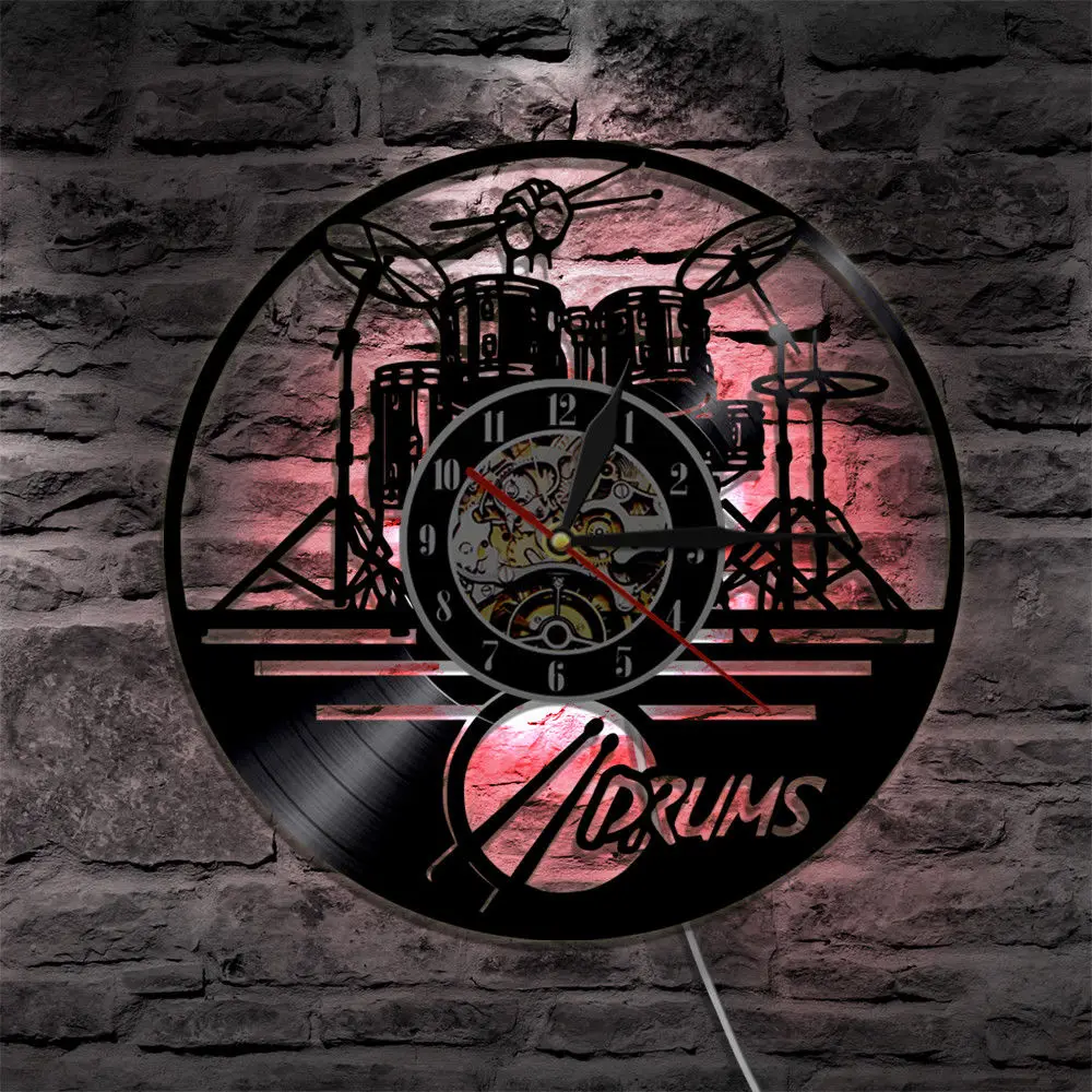 

Drums LED Wall Clock Modern Design Creative CD Clocks with Backlight 3D Decorative Hanging Vinyl Record Wall Watch Home Decor