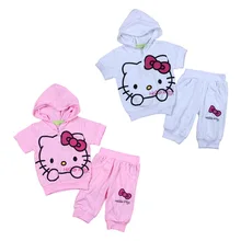 Retail new girls sportswear children’s summer fashion casual short pants and hoodies baby clothes selling for 1-5 years old