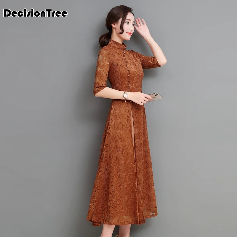 2019 verano sexy vintage de las mujeres chinas de satén de seda cheongsam vestido qipao baile vestido de flores - 4
