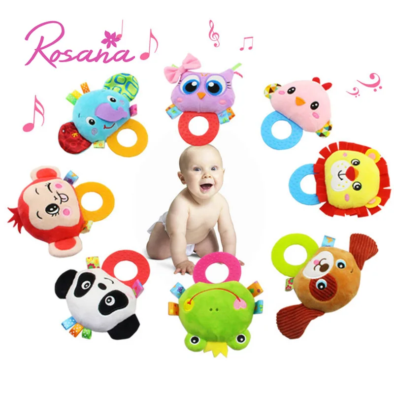 

Rosana Infant Safety Rattles Toy Hand Rings Bells Cartoon Animal Plush Early Education Toys For 0-24 Months Baby Newborn Gift
