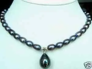Fashion Charmming Women S Jewelry Big Round 7 9mm Black Akoya Pearl Necklace Shell Pearl Pendant