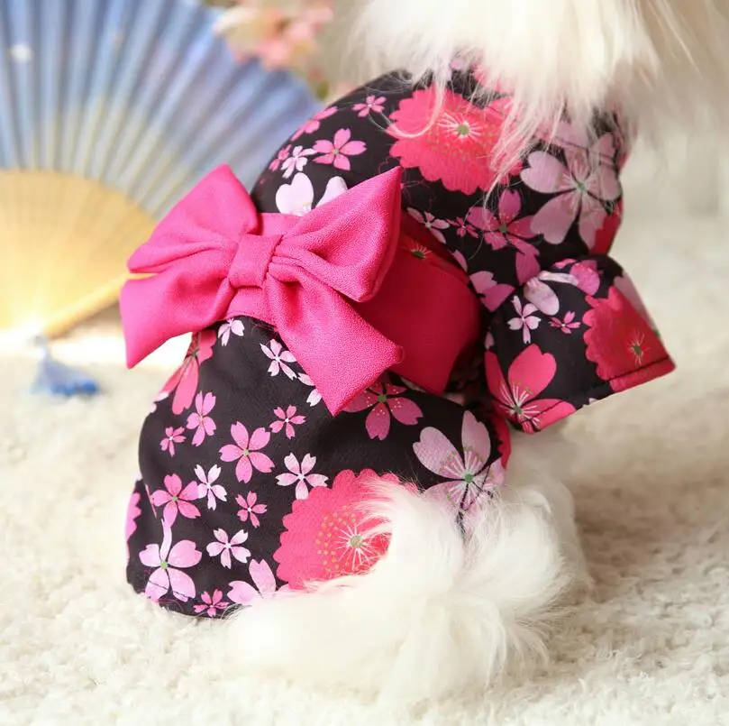 

Size M Japanese Cherry Blossoms Pet Dog kimono Pet Cat Clothes pet dog clothing Bathrobes for small Cat Puppy