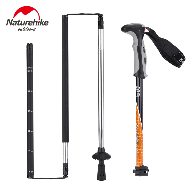 Naturehike bloqueo externo escalada alpenstock ultraligero portátil plegable bastón de cuatro mástil tipo extensión Trek NH00D004-D